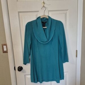 Ali Miles Teal Cowl Neck Tunic Top